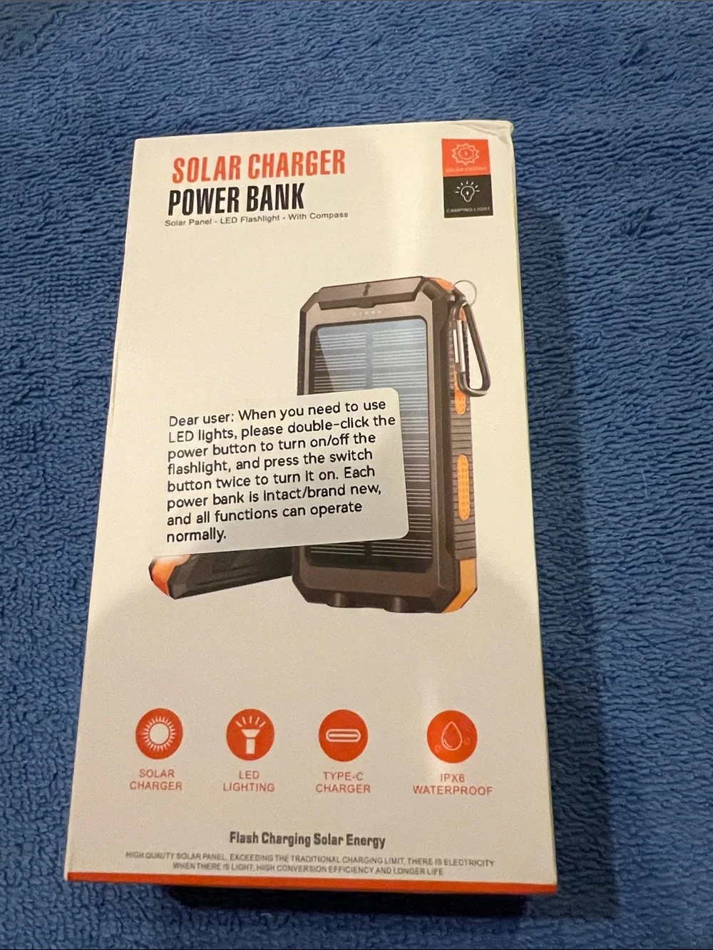 Solar Charger Power Bank Portable Solar-Powered Power Bank (Black & Orange)